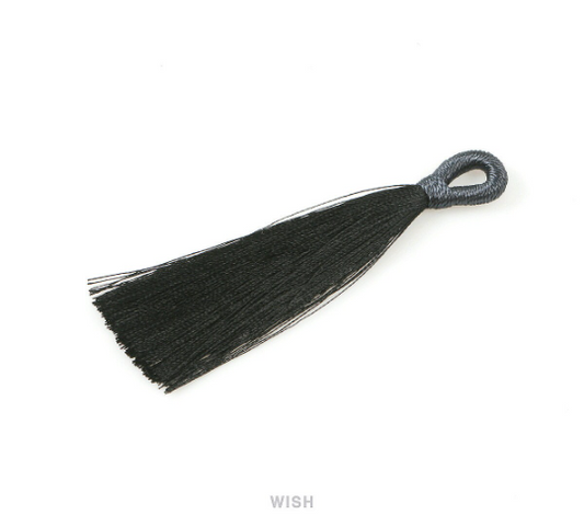 Black Cotton Thread Tassel, Black Tassel Earrings / TBKG-008-T