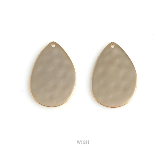 Large Hammered Drop Charm in Matte Gold, Hammered Teardrop Pendants / MMG-630-P
