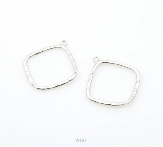 Open Hammered Diamond Pendant in Matte Rhodium, Open Diamond Charm / MMRH-270-P