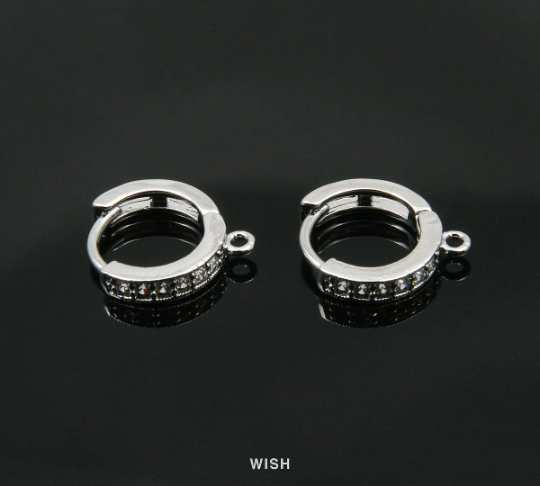 Cubic Huggie Earrings in Rhodium, Cubic Hoop Earrings / CRH-001-E