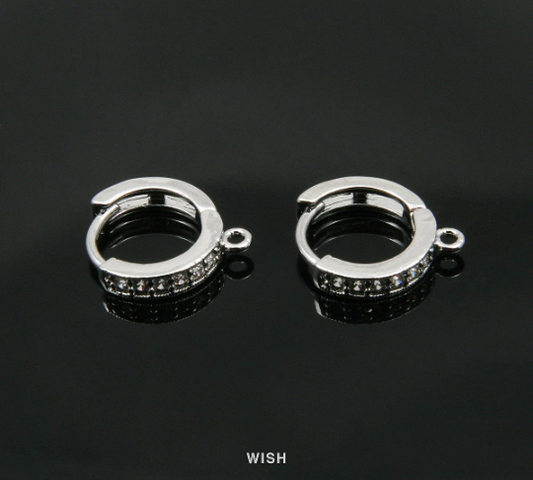 Cubic Huggie Earrings in Rhodium, Cubic Hoop Earrings / CRH-001-E