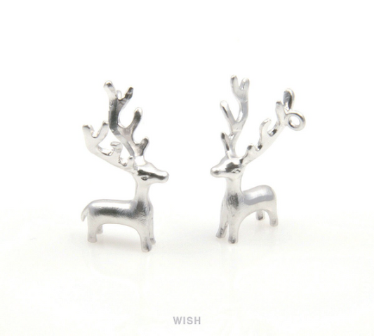 Reindeer Pendants in Matte Rhodium, Solid Reindeer Charm / MMRH-190-P