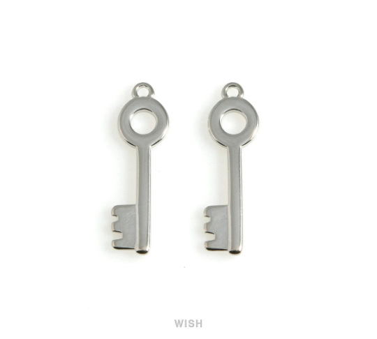 Key Pendants in Matte Rhodium, House Key Charm / MMRH-584-P