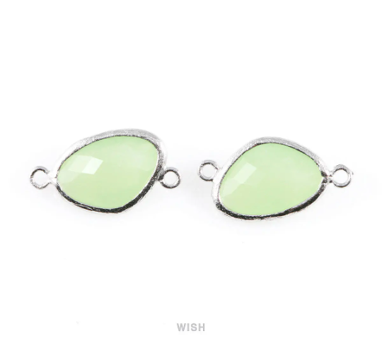 Light Mint Triangle Glass Connector in Rhodium, Framed Triangle Connector / GLMRH-031-P