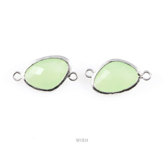 Light Mint Triangle Glass Connector in Rhodium, Framed Triangle Connector / GLMRH-031-P