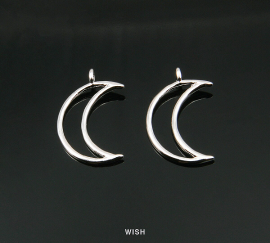 Crescent Outline Pendants in Rhodium, Crescent Charm / MRH-015-P