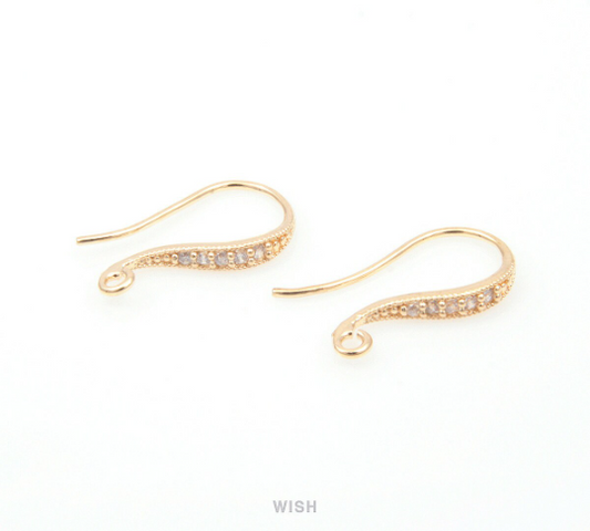 Cubic Zirconia Ear Hook in Gold, Cubic Zirconia Ear Hook / CG-026-E (4 pcs)