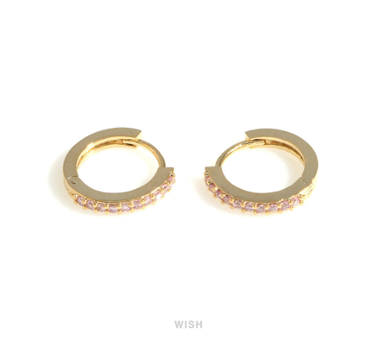 Amethyst Latch Back Huggie Hoop Earrings in Gold, Amethyst Huggie Earrings / CG-083-E3