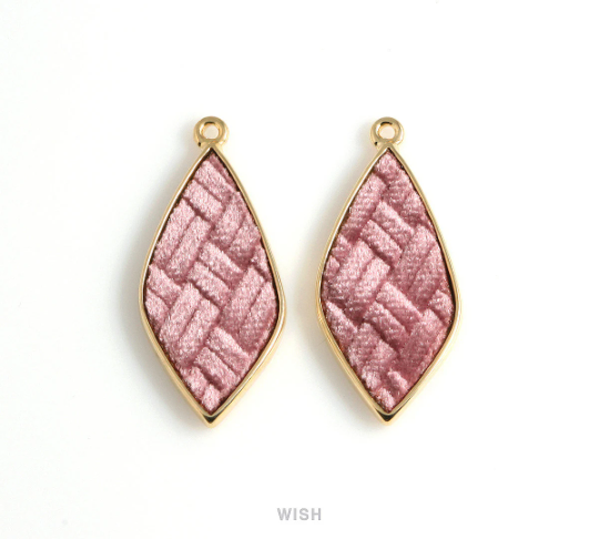 Pink Velvet Pendant in Gold Drop Frame, Pink Velvet Drop Charm / LPKG-487-P