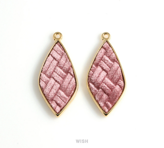 Pink Velvet Pendant in Gold Drop Frame, Pink Velvet Drop Charm / LPKG-487-P