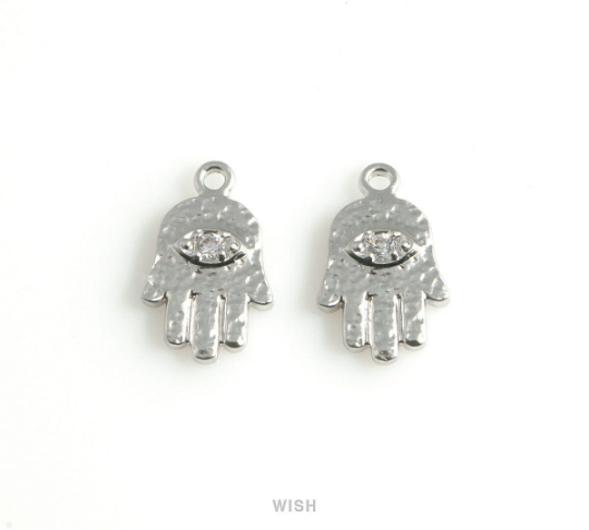 Cubic Zirconia Hamsa Pendant in Matte Rhodium, CZ Hamsa Charm / MMRH-460-P