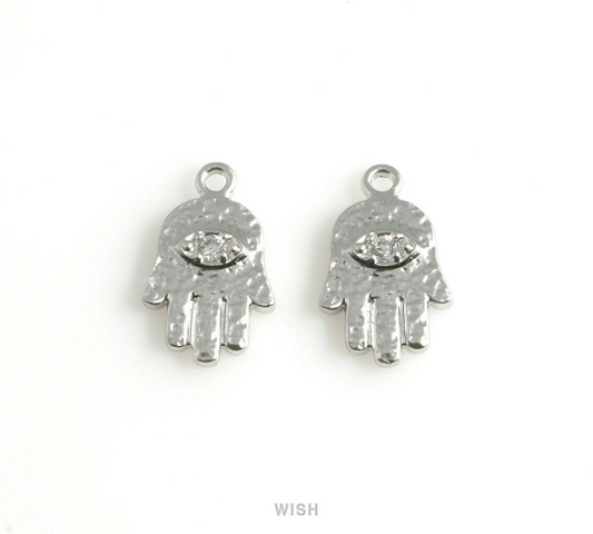 Cubic Zirconia Hamsa Pendant in Matte Rhodium, CZ Hamsa Charm / MMRH-460-P