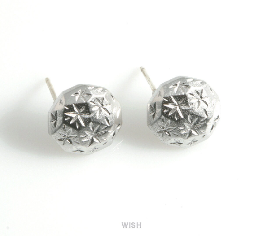 Shining Star Dome Stud Earrings in Matte Rhodium, Shining Star Stud Earrings / MMRH-464-E