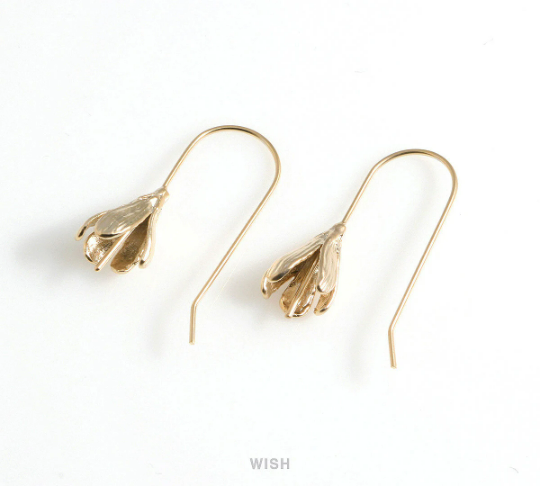 Flower Hook Earrings in Matte Gold, Tulip Ear Hooks /MMG-490-E