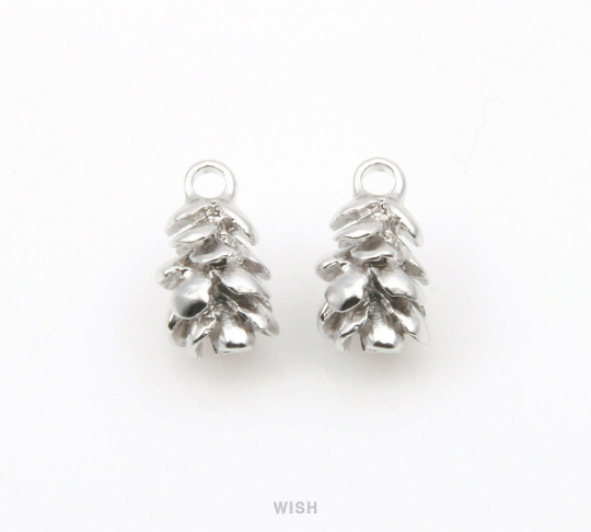 Pinecone Pendant in Matte Rhodium, Pine Cone Charm /MMRH-246-P