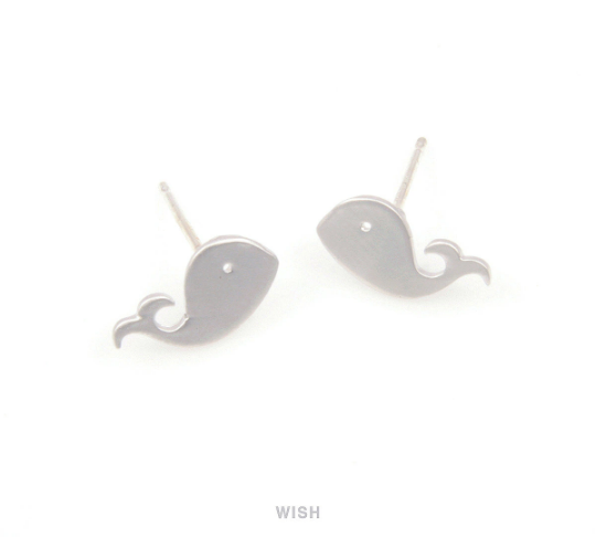 Whale Stud Earrings in Matte Rhodium, Whale Earposts /MMRH-104-E