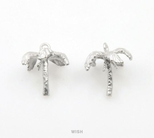 Palm Tree Pendant in Matte Rhodium, Palm Tree Charm /MMRH-320-P