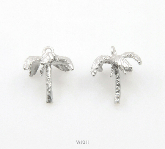 Palm Tree Pendant in Matte Rhodium, Palm Tree Charm /MMRH-320-P