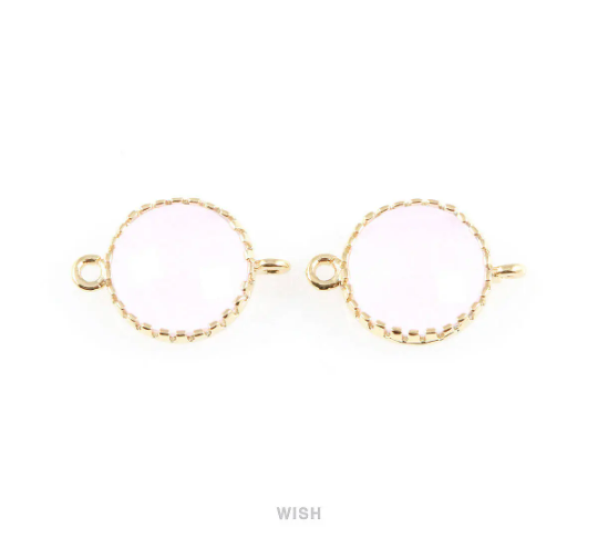 Rose Quartz Faceted Glass Connector in Gold, Framed Round Connector/ GRQG-008-P