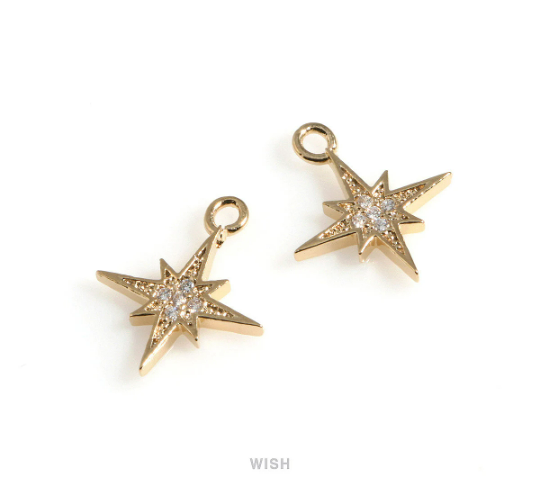 North Star Charm with CZ in Gold, CZ Polaris Pendant / CG-075-P