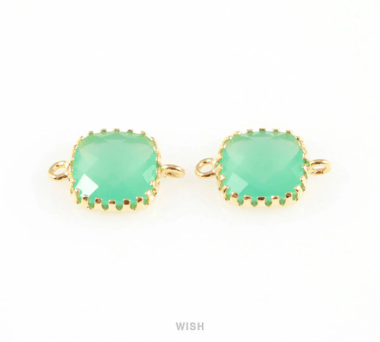Mint Faceted Glass Connector in Gold, Framed Square Connector /GMTG-007-P