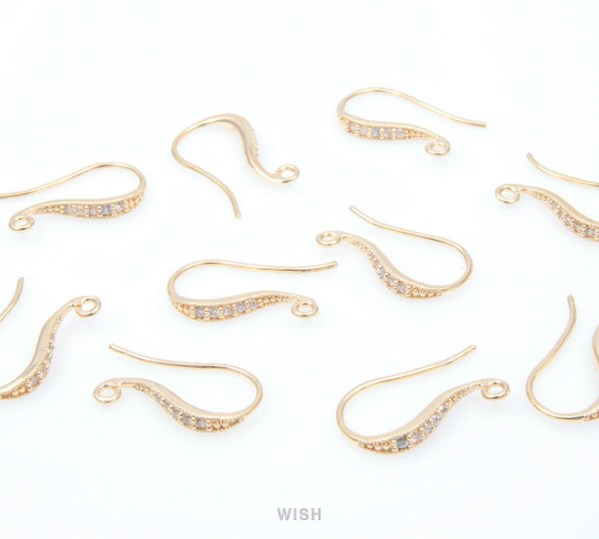 Cubic Zirconia Ear Hook in Gold, Cubic Zirconia Ear Hook / CG-026-E (4 pcs)