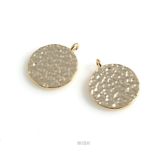 Hammered Disc Pendants in Matte Gold, Hammered Coin Charm / MMG-501-P