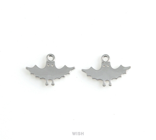 Bat Pendants in Rhodium, Halloween Bat Charm / MRH-468-P