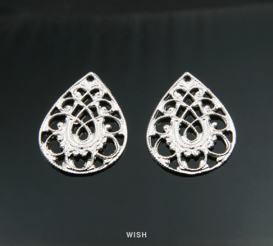 Paisley Drop Pendant in Matte Rhodium, Paisley Teardrop Charm / MMRH-308-P