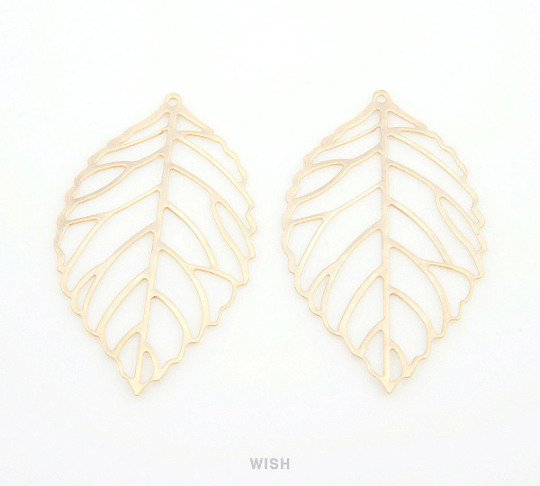 Leaves Outline Pendants in Matte Gold, Large Leaves Charm / MMG-182-P3 (Large)