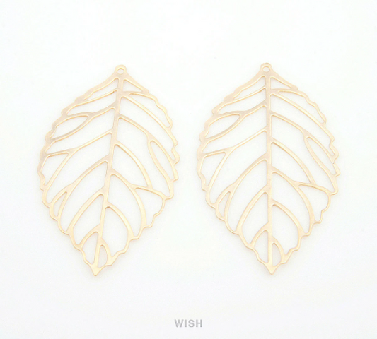 Leaves Outline Pendants in Matte Gold, Large Leaves Charm / MMG-182-P3 (Large)