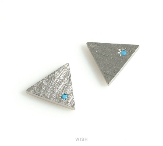 Triangle Charm with a Turquoise in Matte Rhodium, Triangle Pendant / MMRH-669-P