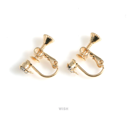 CZ Clip on Earring Converters in Gold, Non Pierced Earrings / FG-031-E