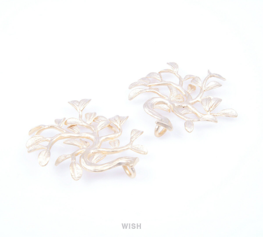 Family Tree Pendants in Matte Gold, Winter Tree Charms / MMG-040-P