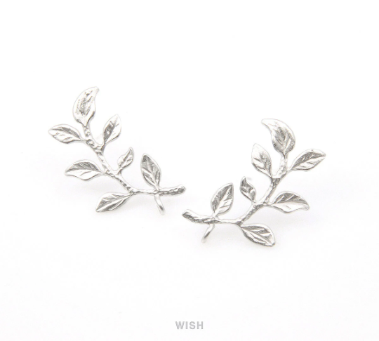 Leaves and Branch Stud Earrings in Matte Rhodium, Branch Ear Studs / MMRH-260-E