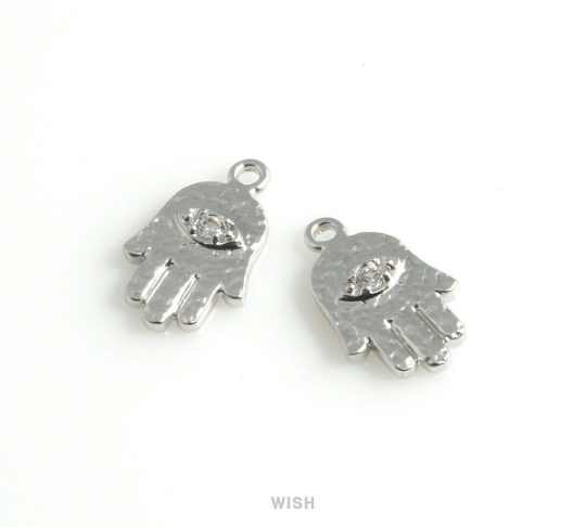 Cubic Zirconia Hamsa Pendant in Matte Rhodium, CZ Hamsa Charm / MMRH-460-P