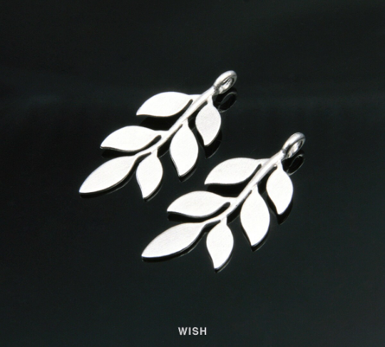 Six Leaves Twig Pendant in Matte Rhodium, Six Leaves Twig Charm / MMRH-198-P