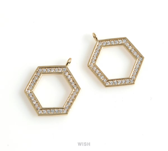 Hexagon Cubic Zirconia Pendant in Gold, Hexagon CZ Charm / CG-068-P