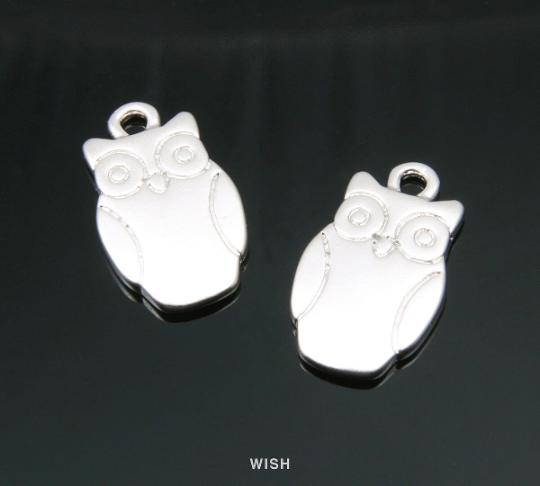 Owl Pendants in Matte Rhodium, Bird Charms / MMRH-020-P