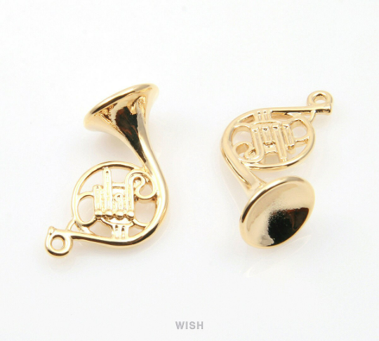 French Horn Pendants in Gold, Musical Instrument Charms /MG-327-P