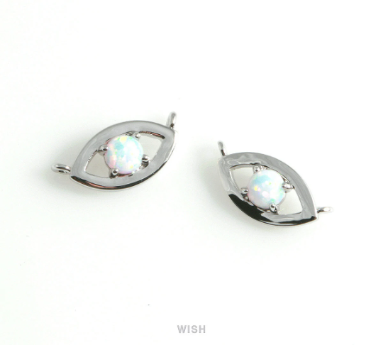 Opal Evil Eye Pendants in Rhodium, Silver Evil Eye Charm / MRH-444-P
