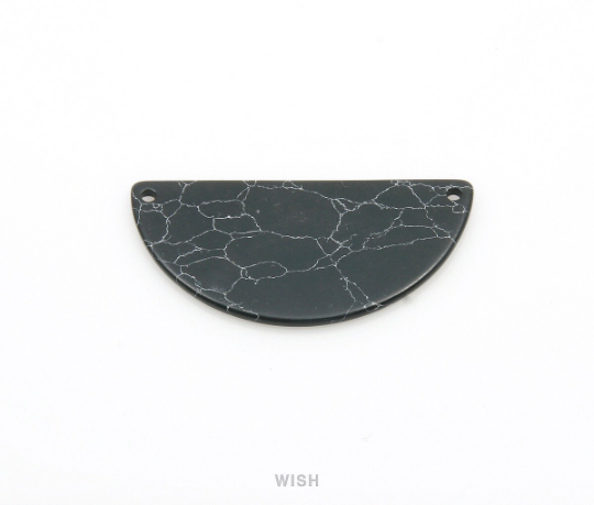 Black Marble Semicircle Stone Charm, Gemstone Pendant / SBM-082-P (Small)