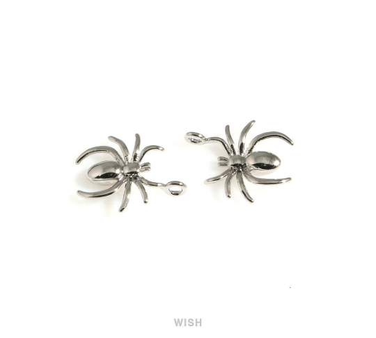 Solid Spider Pendants in Rhodium, Spider Charms / MRH-695-P