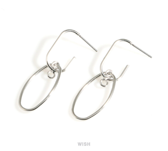 Circle Charm Dangled Stud Earrings in Rhodium, Linkage Circle Stud Earrings / MRH-709-E