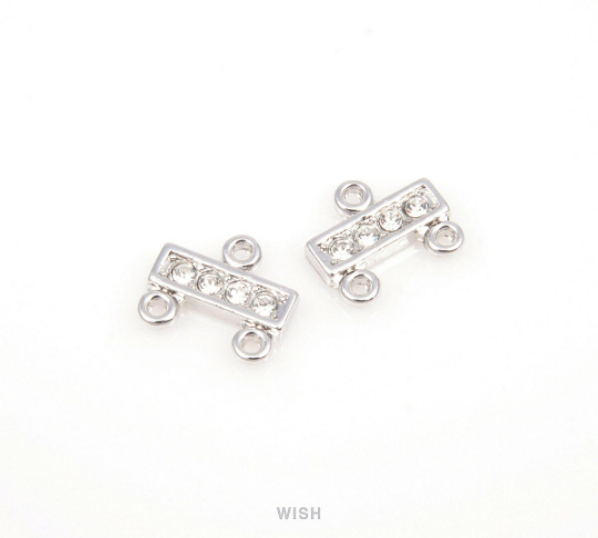 4 pcs 3 Loops Bar Cubic Zirconia Connectors in Rhodium, Cubic Zirconia Charms /CRH-030-C