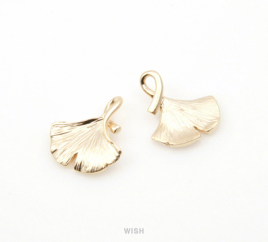 Ginkgo Leaf Pendant in Matte Gold, Textured Ginkgo Leaf Charm / MMG-239-P