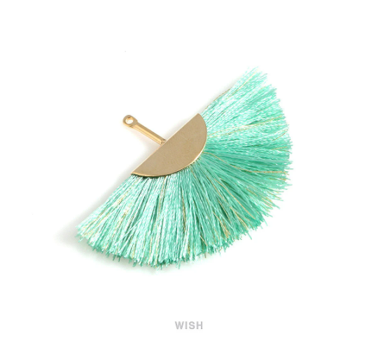 Semicircle Mint and Gold Thread Tassel in Gold, Semicircular Mint Thread Pendant /TMTG-009-T
