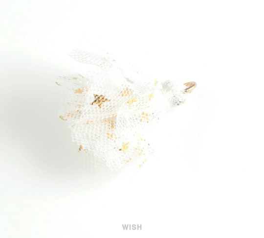 White Fabric Tassel with Gold and Silver Stars, White Fabric Tassel Earrings /TWTG-007-T