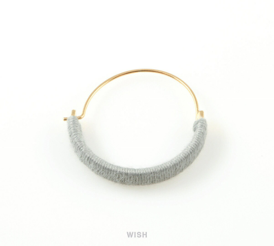 Gold Hoop Earrings and Light Gray Cotton Thread Wrapped /FLGG-019-E