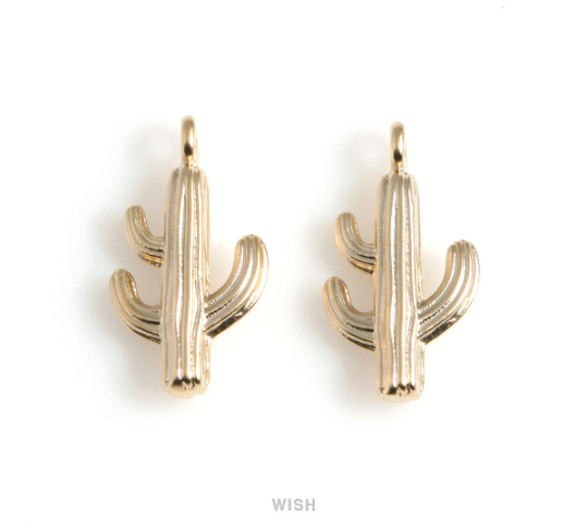Cactus Pendants in Matte Gold, Solid Cactus Charm / MMG-532-P